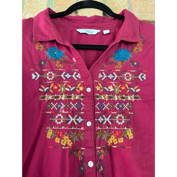 Great Northwest Indigo Embroidered Hot Pink Button-Down Shirt L - Picture 3 of 11
